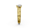 Yellow gold Heart Cut Solitaire Engraved Band with Four-Prong Setting_73