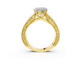 Yellow gold Heart Cut Solitaire Engraved Band with Four-Prong Setting_74