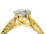 Yellow gold Heart Cut Solitaire Engraved Band with Four-Prong Setting_75