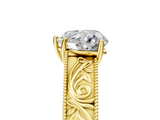 Yellow gold Heart Cut Solitaire Engraved Band with Four-Prong Setting_76