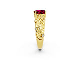 Yellow gold Heart Cut Solitaire Garnet Leaf-Inspired Vine Band Ring with Prong Setting_2