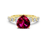 Yellow gold Heart Cut Solitaire Garnet Ring with Pave Band and Four-Prong Setting