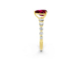 Yellow gold Heart Cut Solitaire Garnet Ring with Pave Band and Four-Prong Setting_2