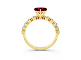 Yellow gold Heart Cut Solitaire Garnet Ring with Pave Band and Four-Prong Setting_3