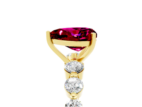Yellow gold Heart Cut Solitaire Garnet Ring with Pave Band and Four-Prong Setting_5