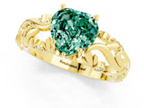 Yellow gold Heart Cut Solitaire Green Sapphire Leaf-Inspired Vine Band Ring with Prong Setting_1
