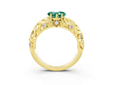 Yellow gold Heart Cut Solitaire Green Sapphire Leaf-Inspired Vine Band Ring with Prong Setting_3