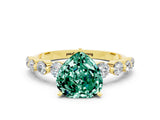 Yellow gold Heart Cut Solitaire Green Sapphire Ring with Pave Band and Four-Prong Setting