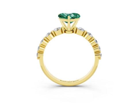 Yellow gold Heart Cut Solitaire Green Sapphire Ring with Pave Band and Four-Prong Setting_3