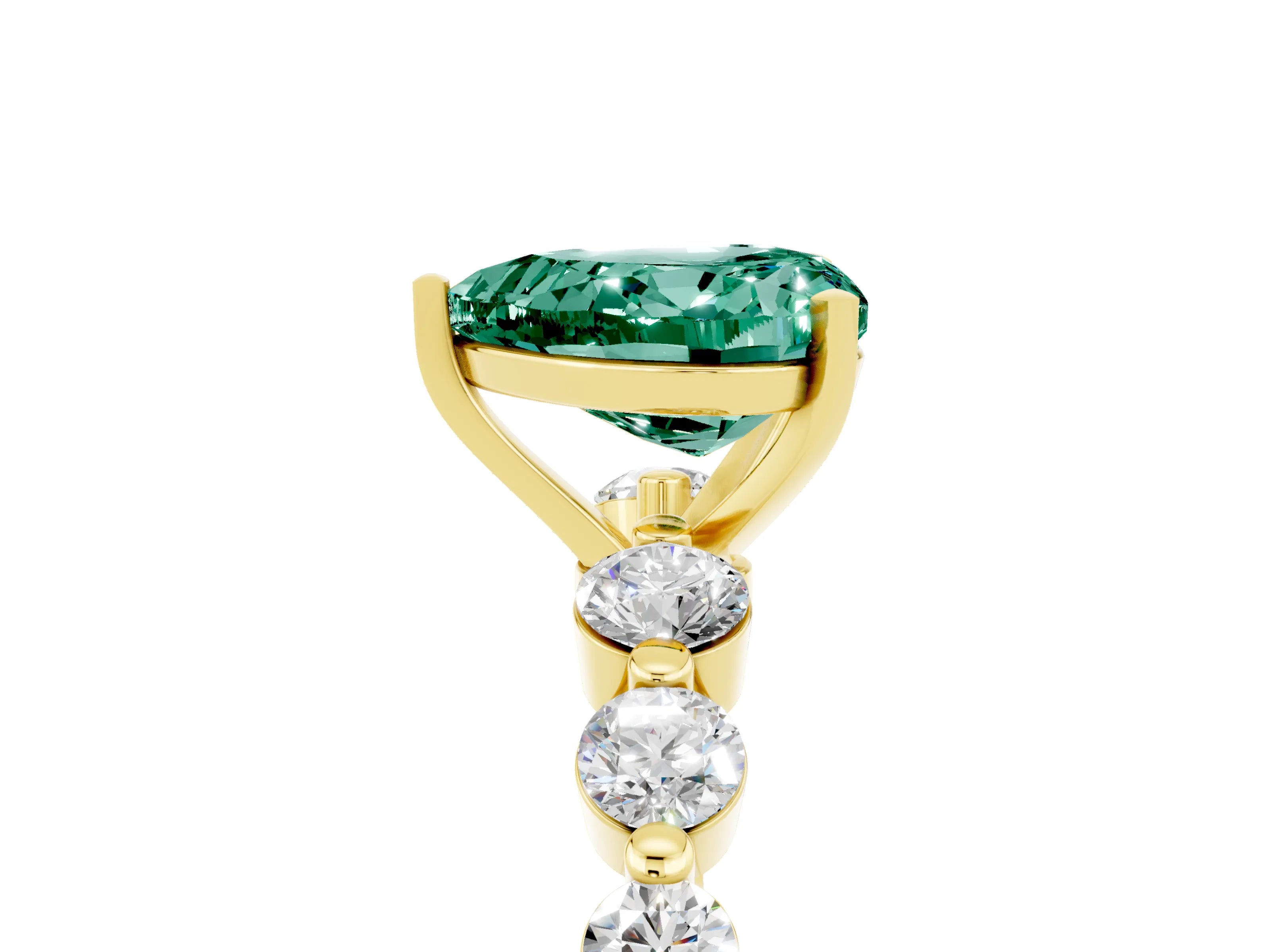Yellow gold Heart Cut Solitaire Green Sapphire Ring with Pave Band and Four-Prong Setting_5