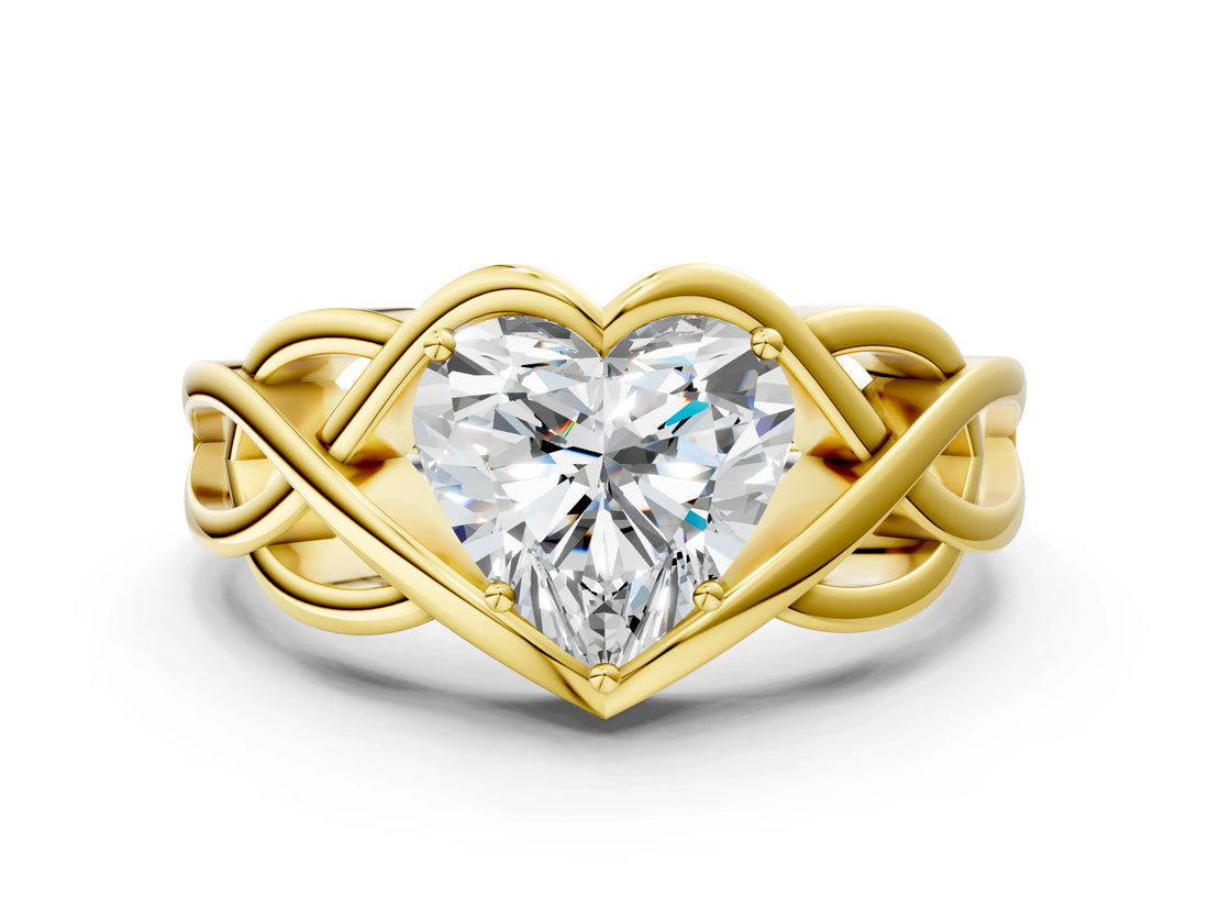 Yellow gold Heart Cut Solitaire Intertwined Band Prong Setting Ring_10