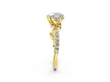 Yellow gold Heart Cut Solitaire Leaf-Inspired Diamond Ring with Pavé Band and Four-Prong Setting_10