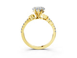 Yellow gold Heart Cut Solitaire Leaf-Inspired Diamond Ring with Pavé Band and Four-Prong Setting_11