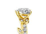 Yellow gold Heart Cut Solitaire Leaf-Inspired Diamond Ring with Pavé Band and Four-Prong Setting_13