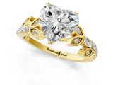 Yellow gold Heart Cut Solitaire Leaf-Inspired Diamond Ring with Pavé Band and Four-Prong Setting_9
