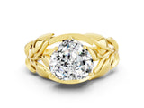 Yellow gold Heart Cut Solitaire Leaf-Inspired Engagement Ring with Prong Setting