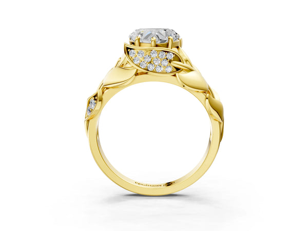 Yellow Gold Heart-Shaped Leaf Bypass Engagement Ring Setting with Pave Leaf Panels