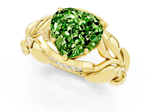 Yellow gold Heart Cut Solitaire Leaf-Inspired Engagement Ring with Prong Setting_1