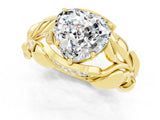 Yellow gold Heart Cut Solitaire Leaf-Inspired Engagement Ring with Prong Setting_1