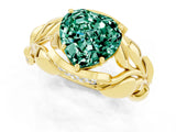 Yellow gold Heart Cut Solitaire Leaf-Inspired Engagement Ring with Prong Setting_1