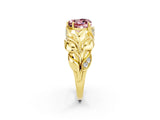 Yellow gold Heart Cut Solitaire Leaf-Inspired Engagement Ring with Prong Setting_2