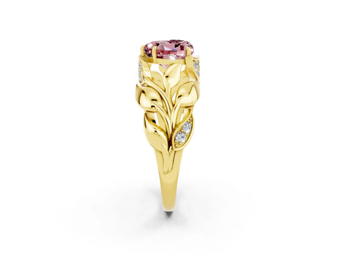 Yellow gold Heart Cut Solitaire Leaf-Inspired Engagement Ring with Prong Setting_2