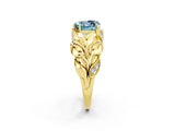 Yellow gold Heart Cut Solitaire Leaf-Inspired Engagement Ring with Prong Setting_2