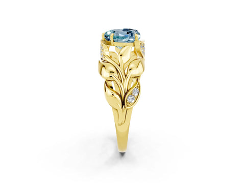 Yellow gold Heart Cut Solitaire Leaf-Inspired Engagement Ring with Prong Setting_2