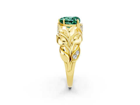 Yellow gold Heart Cut Solitaire Leaf-Inspired Engagement Ring with Prong Setting_2