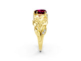 Yellow gold Heart Cut Solitaire Leaf-Inspired Engagement Ring with Prong Setting_2