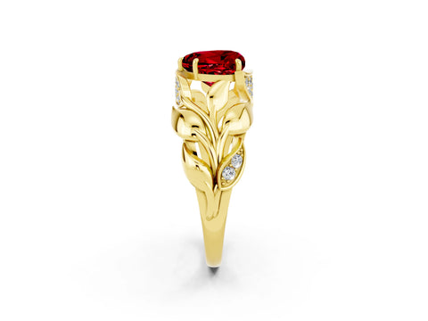 Yellow gold Heart Cut Solitaire Leaf-Inspired Engagement Ring with Prong Setting_2