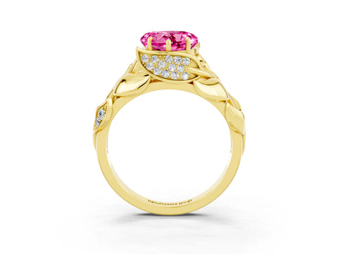 Yellow gold Heart Cut Solitaire Leaf-Inspired Engagement Ring with Prong Setting_3