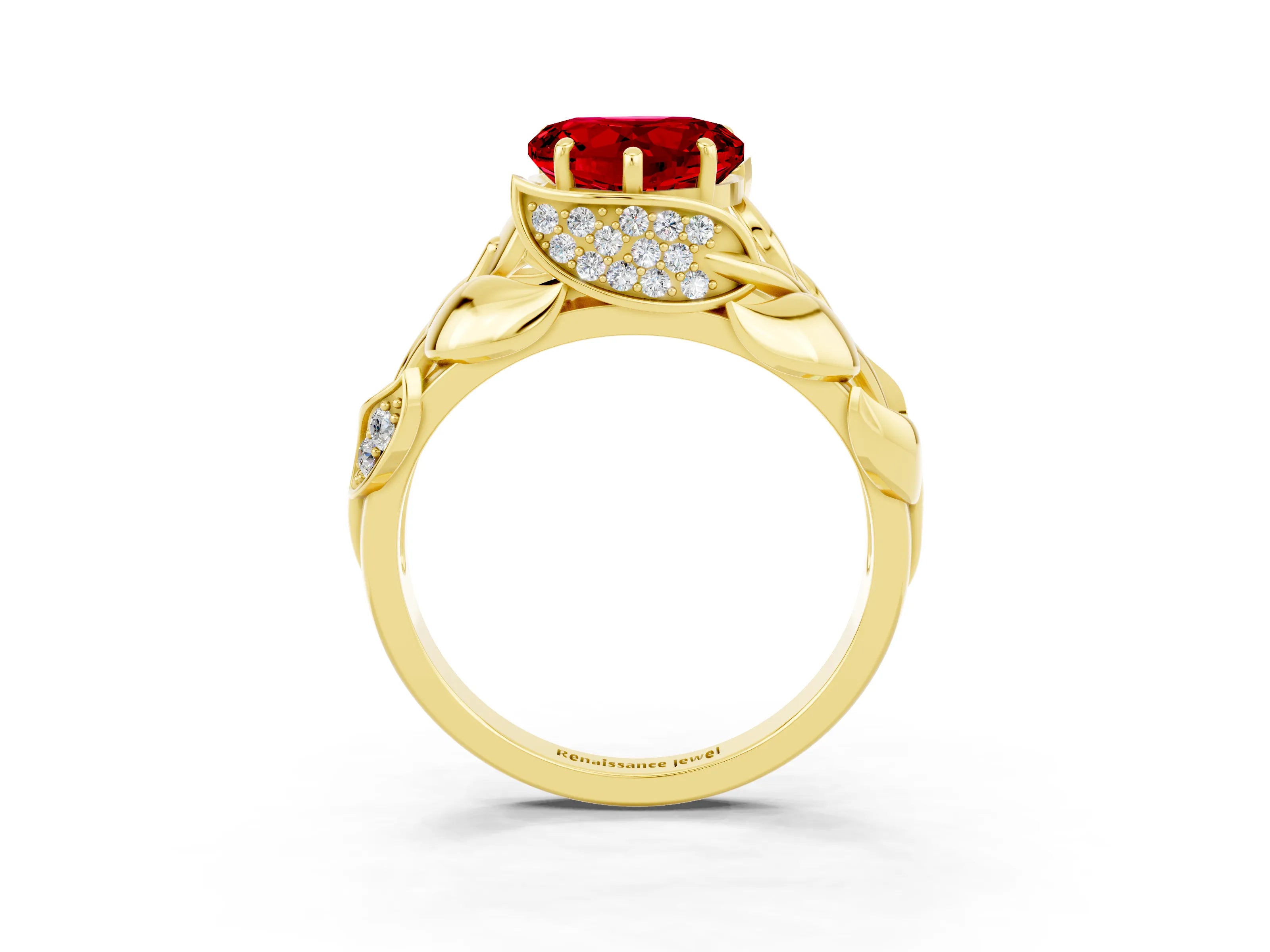 Yellow gold Heart Cut Solitaire Leaf-Inspired Engagement Ring with Prong Setting_3