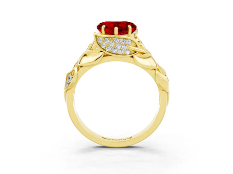 Yellow gold Heart Cut Solitaire Leaf-Inspired Engagement Ring with Prong Setting_3