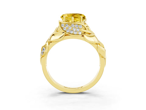 Yellow gold Heart Cut Solitaire Leaf-Inspired Engagement Ring with Prong Setting_3