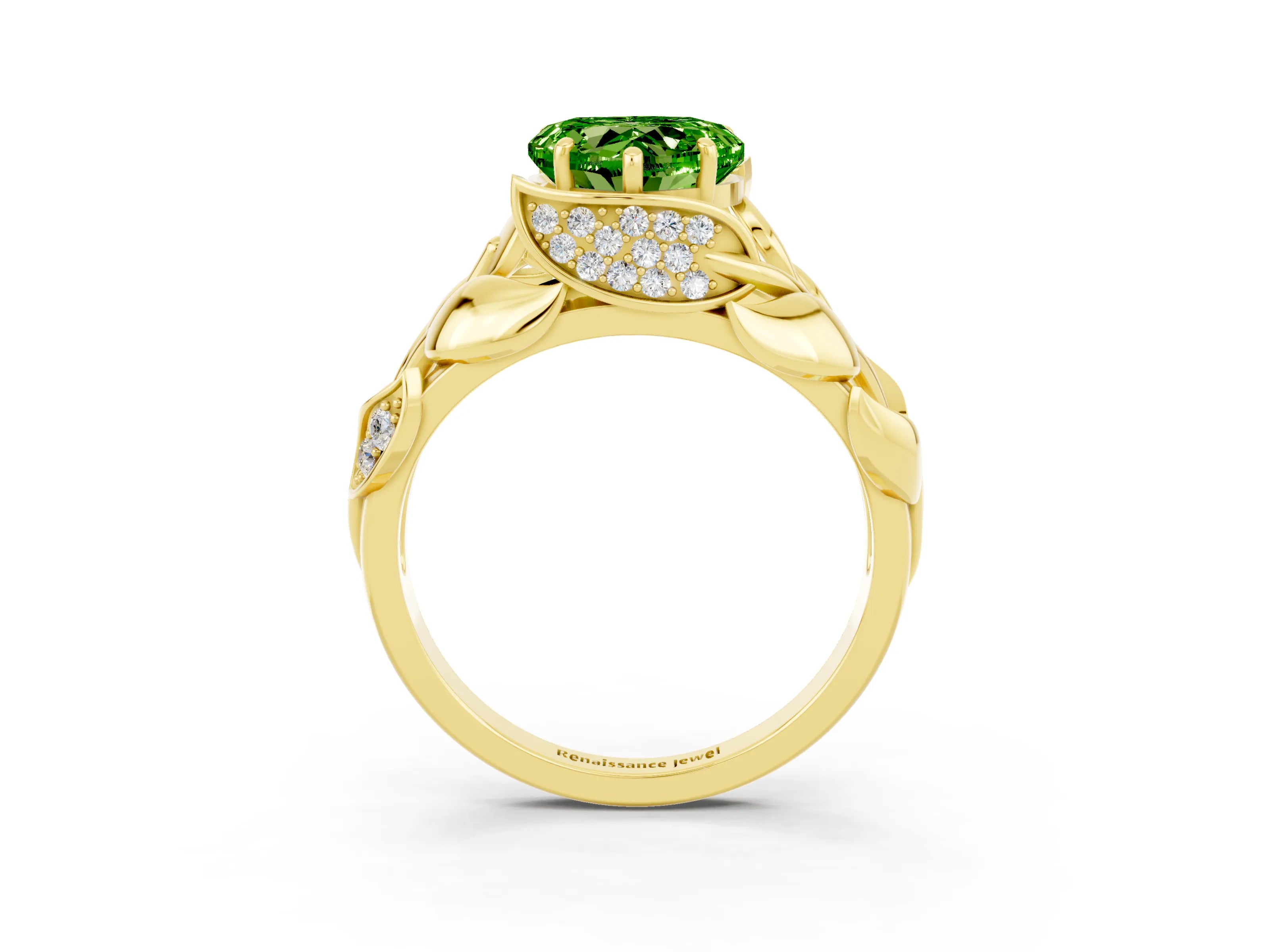 Yellow gold Heart Cut Solitaire Leaf-Inspired Engagement Ring with Prong Setting_3