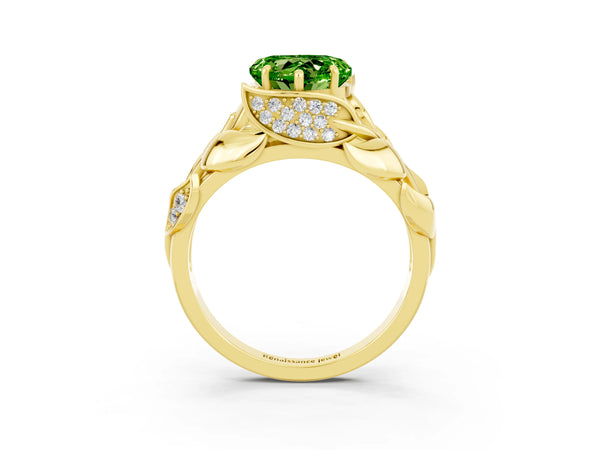 Yellow gold Heart Cut Solitaire Leaf-Inspired Engagement Ring with Prong Setting