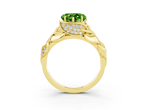 Yellow gold Heart Cut Solitaire Leaf-Inspired Engagement Ring with Prong Setting_3