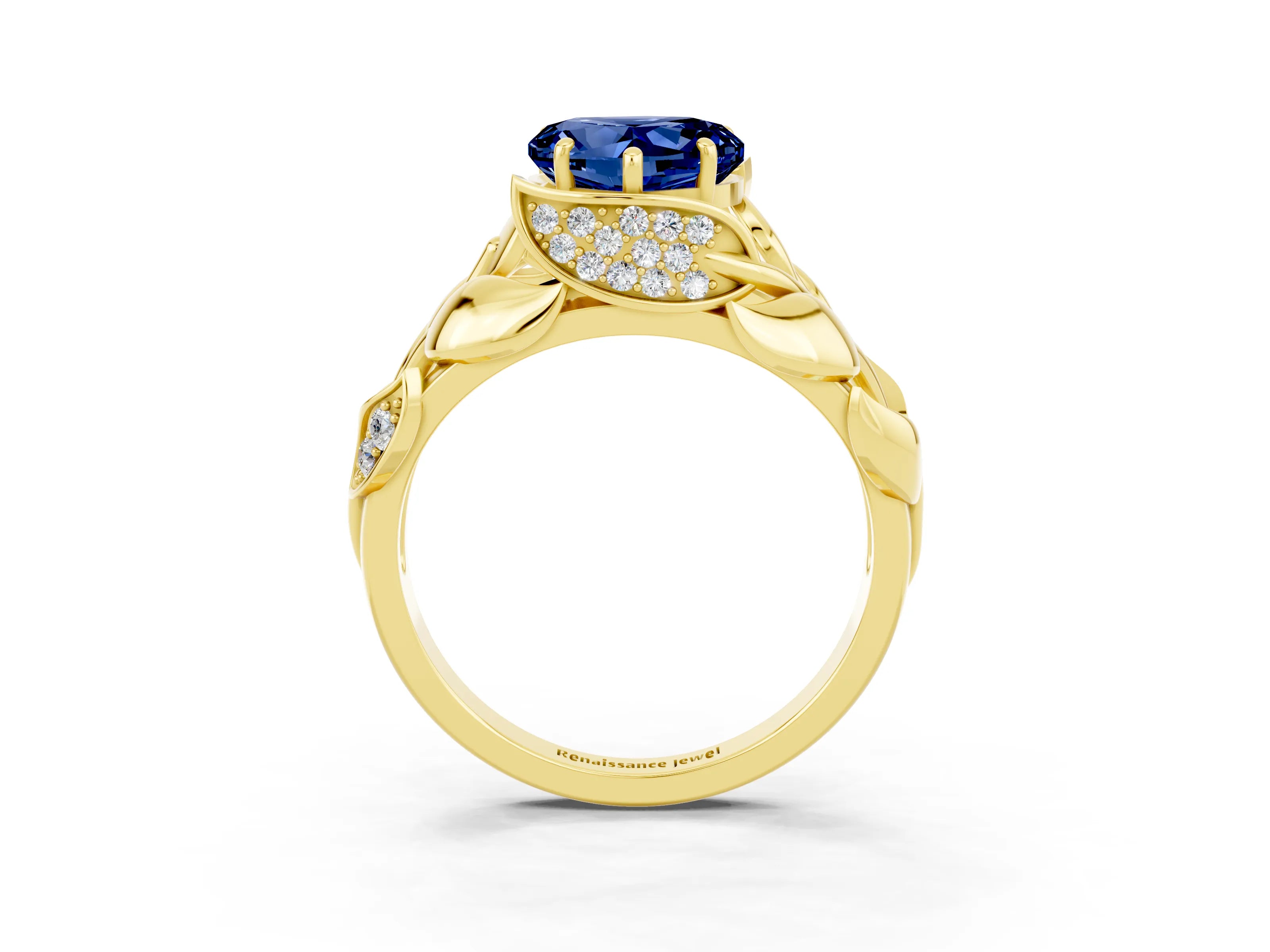 Yellow gold Heart Cut Solitaire Leaf-Inspired Engagement Ring with Prong Setting_3
