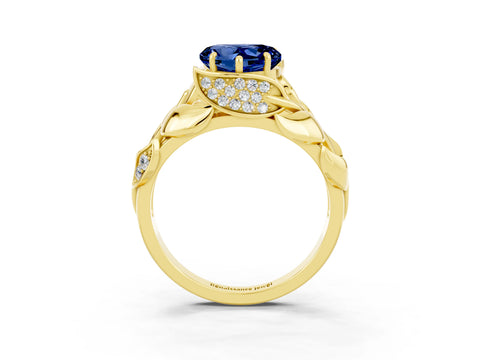 Yellow gold Heart Cut Solitaire Leaf-Inspired Engagement Ring with Prong Setting_3