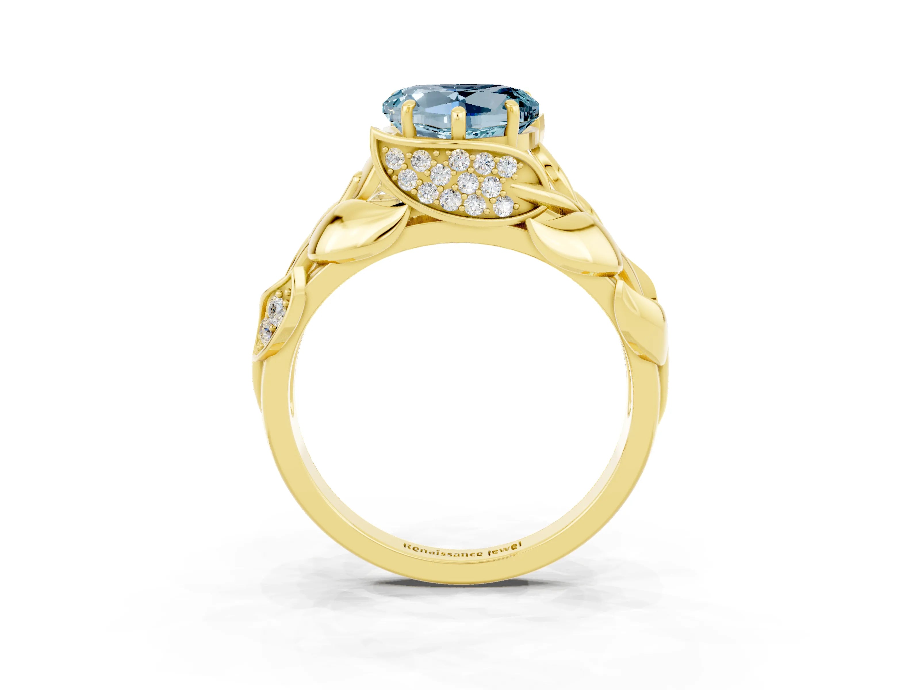 Yellow gold Heart Cut Solitaire Leaf-Inspired Engagement Ring with Prong Setting_3