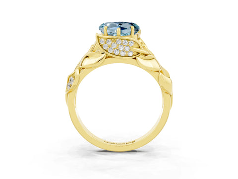 Yellow gold Heart Cut Solitaire Leaf-Inspired Engagement Ring with Prong Setting_3