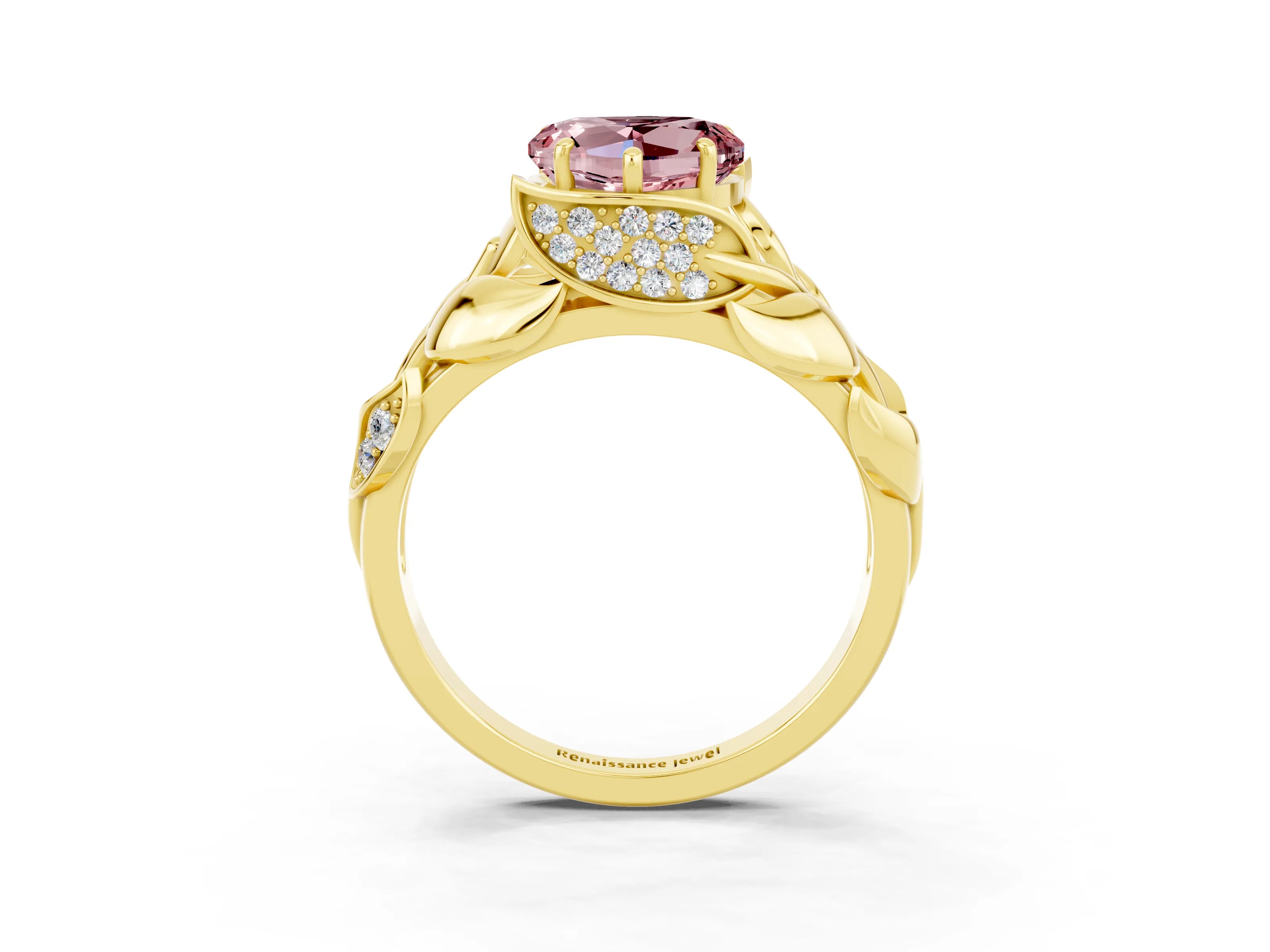 Yellow gold Heart Cut Solitaire Leaf-Inspired Engagement Ring with Prong Setting_3