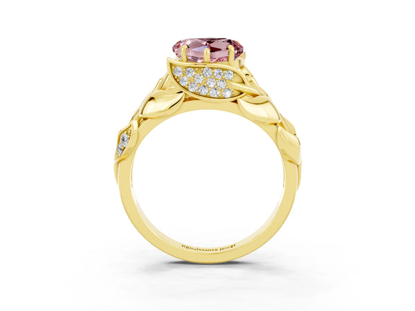 Yellow gold Heart Cut Solitaire Leaf-Inspired Engagement Ring with Prong Setting