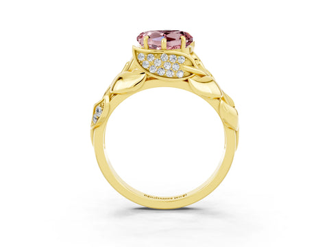 Yellow gold Heart Cut Solitaire Leaf-Inspired Engagement Ring with Prong Setting_3