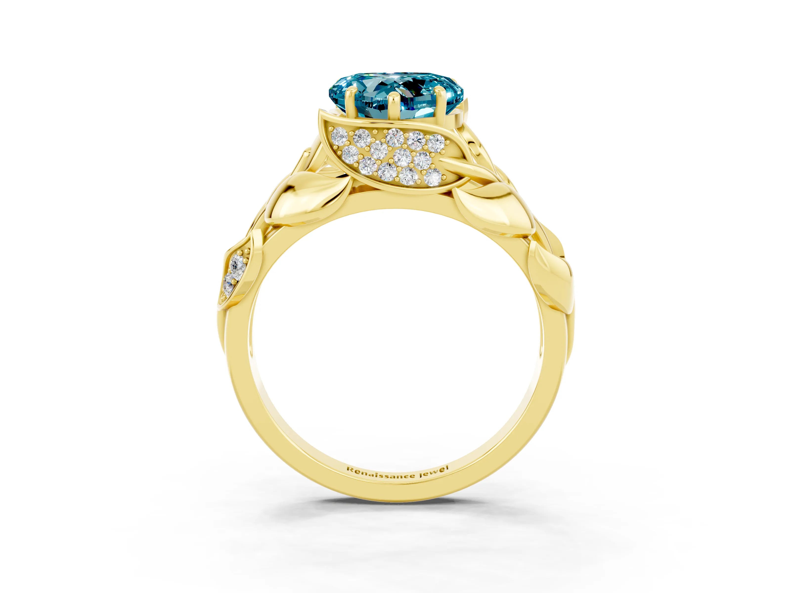 Yellow gold Heart Cut Solitaire Leaf-Inspired Engagement Ring with Prong Setting_3