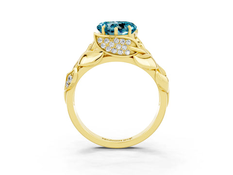 Yellow gold Heart Cut Solitaire Leaf-Inspired Engagement Ring with Prong Setting_3