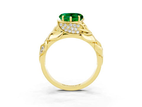 Yellow gold Heart Cut Solitaire Leaf-Inspired Engagement Ring with Prong Setting_3