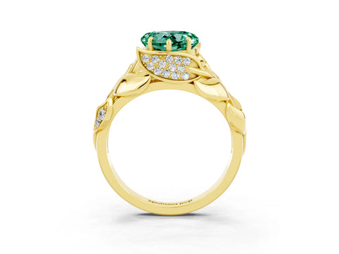 Yellow gold Heart Cut Solitaire Leaf-Inspired Engagement Ring with Prong Setting_3