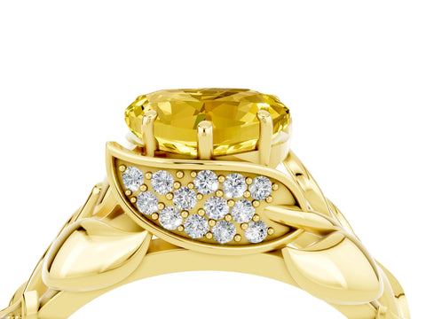 Yellow gold Heart Cut Solitaire Leaf-Inspired Engagement Ring with Prong Setting_4